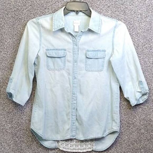 Chico's size 0 (Small) button down lace back top - Picture 1 of 8